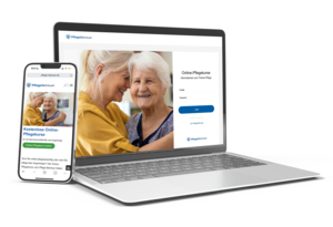 Laptop und Smartphone mit geöffneter Webseite zu kostenlosen Online-Pflegekursen | © PflegeBetreuer | unabhängige Pflegeberatung