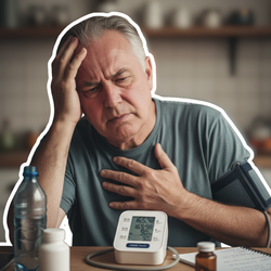 Älterer Mann mit Bluthochdruck misst Blutdruck und prüft Pflegegrad | © PflegeBetreuer | unabhängige Pflegeberatung