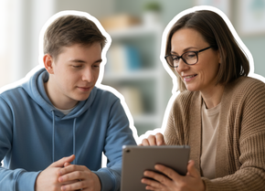 Pflege und Pflegegrad bei Autismus – Mutter informiert sich mit ihrem Sohn über Leistungen der Pflegekasse | © PflegeBetreuer | unabhängige Pflegeberatung