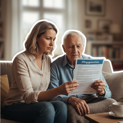 Angehörige lesen gemeinsam das Pflegegutachten zur Einschätzung des Pflegegrades | © PflegeBetreuer | unabhängige Pflegeberatung